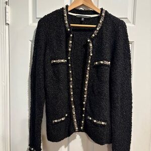 White House Black Market open sweeter cardigan pearls shimmery black M